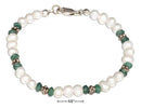 Silver Bracelets Sterling Silver Bracelet: 7" Freshwater Cultured Pearl Bracelet With Aventurine Accents JadeMoghul Inc.