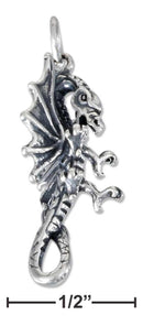 Silver Charms & Pendants Sterling Silver Antiqued Three Dimensional Dragon Charm JadeMoghul Inc.