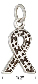 Silver Charms & Pendants Sterling Silver Charm: Awareness Ribbon Charm With Puzzle Pieces JadeMoghul