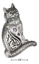 Silver Charms & Pendants Sterling Silver Charm: Celtic Cat Pendant With Two Round Amethyst Stones JadeMoghul