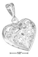 Silver Charms & Pendants Sterling Silver Charm: Diamond Cut Filigree Puffed Heart Pendant JadeMoghul