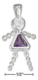 Silver Charms & Pendants Sterling Silver Charm: February Purple Cubic Zirconia Birthstone Girl Pendant JadeMoghul