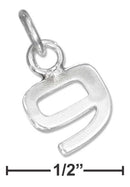 Silver Charms & Pendants Sterling Silver Charm: Fine Lined "9" Number Charm JadeMoghul