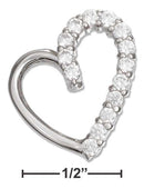 Silver Charms & Pendants Sterling Silver Charm: Half High Polish Half Cubic Zirconia Open Heart Pendant JadeMoghul