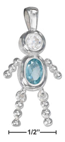 Silver Charms & Pendants Sterling Silver Charm: March Light Blue Cubic Zirconia Birthstone Boy Pendant JadeMoghul