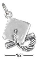 Silver Charms & Pendants Sterling Silver Charm: Mortarboard Graduation Cap Charm With Tassel And Diploma JadeMoghul