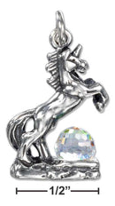 Silver Charms & Pendants Sterling Silver Charm: Three Dimensional Unicorn Charm With Clear Crystal Ball JadeMoghul