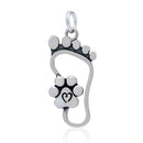 Silver Charms & Pendants Sterling Silver I Will Never Walk Alone Foot Print Paw Print Heart Pendant JadeMoghul Inc.