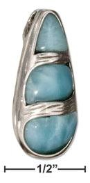 Silver Charms & Pendants Sterling Silver Teardrop Larimar Slide Pendant With Textured Bars JadeMoghul Inc.