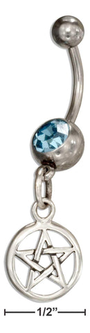 Silver Ear Cuffs Sterling Silver And Surgical Steel Pentagram Belly Button Ring With Blue Glass JadeMoghul