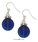 Silver Earrings Sterling Silver Cobalt Deep Ocean Blue Round Sea Glass Earrings White Glass Bead JadeMoghul