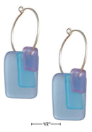 Silver Earrings Sterling Silver Earrings: 21MM Wire Hoop Earrings With Shades Of Ocean Blue Sea Glass Dangles JadeMoghul Inc.