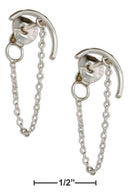Silver Earrings Sterling Silver Earrings: Arc Curved Bar Earrings With Slave Chain To Ear Nut JadeMoghul Inc.