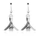 Silver Earrings Sterling Silver Earrings: Cat Dog Rescue Me Awareness Ribbon Dangle Earrings With Paw Prints JadeMoghul Inc.