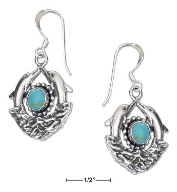 Silver Earrings Sterling Silver Earrings: Double Dolphin Earrings With Simulated Turquoise On French Wires JadeMoghul