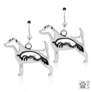Silver Earrings Sterling Silver Earrings: Jack Russell Terrier Earrings With Fox In Body On French Wires JadeMoghul Inc.