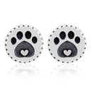Silver Earrings Sterling Silver Earrings: K-9 Cute Round Dog Paw Print Post Earrings With Heart JadeMoghul Inc.