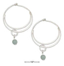 Silver Earrings Sterling Silver Earrings: Medium Flat Bottom Double Hoop Earrings With Amazonite Bead Dangle JadeMoghul Inc.