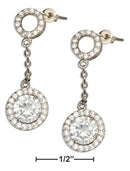 Silver Earrings Sterling Silver Earrings: Open Pave Cubic Zirconia Circle Post Drop Earrings With Round Cubic Zirconia Dangle JadeMoghul Inc.