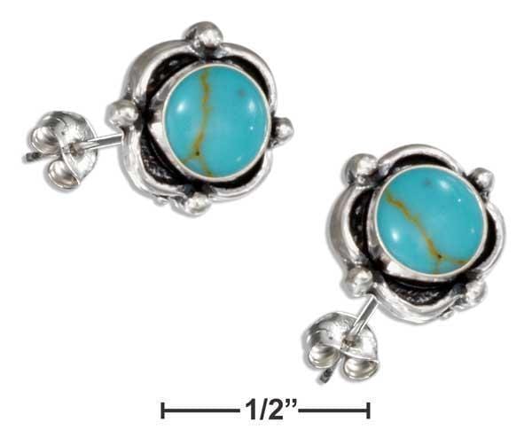 Silver Earrings Sterling Silver Earrings: Small Round Simulated Turquoise Concho Post Earrings JadeMoghul