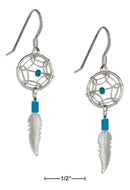 Silver Earrings Sterling Silver Earrings: Small Simulated Turquoise Dreamcatcher Earrings With Feather JadeMoghul