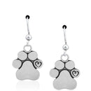 Silver Earrings Sterling Silver Earrings: Unconditional Love Dog Paw Print Scrolled Heart Dangle Earrings JadeMoghul Inc.
