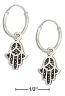 Silver Earrings Sterling Silver Earrings: Wire Hoop Earrings With Hamsa Hand Of God JadeMoghul Inc.