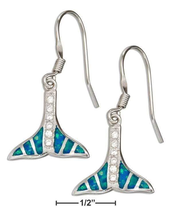 Silver Earrings Sterling Silver Micro Pave Cubic Zirconia And Synthetic Blue Opal Whale Tail Earrings JadeMoghul