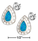 Silver Earrings Sterling Silver Synthetic Blue Opal Teardrop Earrings With Cubic Zirconia Halo JadeMoghul Inc.