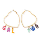 Women Simple Hollow Heart Shape Multicolor Letter Design Hoop Earrings