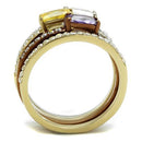 Gold Promise Rings TK2960 Three Tone Gold Stainless Steel Ring & CZ