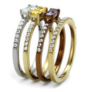Gold Promise Rings TK2960 Three Tone Gold Stainless Steel Ring & CZ