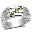 Proposal Ring 3W289 Rhodium Brass Ring with AAA Grade CZ in Olivine color