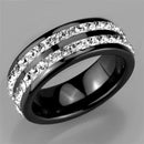 Silver Jewelry Rings Simple Engagement Rings 3W971 Stainless Steel Ring with Ceramic in Jet Alamode Fashion Jewelry Outlet