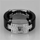 Silver Jewelry Rings Simple Engagement Rings 3W976 Stainless Steel Ring with Ceramic in Jet Alamode Fashion Jewelry Outlet