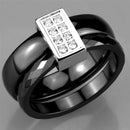 Silver Jewelry Rings Simple Engagement Rings 3W978 Stainless Steel Ring with Ceramic in Jet Alamode Fashion Jewelry Outlet