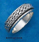 Silver Jewelry Rings Sterling Silver Ring: Mens Antiqued Worry Ring With Woven Spinning Band JadeMoghul Inc.