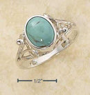 Silver Jewelry Rings Sterling Silver Ring: Oval Reconstituted Turquoise Ring With Small Flower Scrolled Shank JadeMoghul Inc.