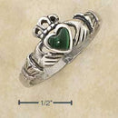 Silver Jewelry Rings Sterling Silver Ring: Small Antiqued Claddagh Ring With Reconstituted Malachite Heart JadeMoghul Inc.