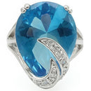 Unique Rings 0W343 Rhodium Brass Ring with Synthetic in Sea Blue