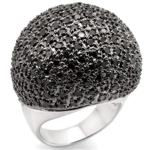 Unique Rings 0W362 Rhodium + Ruthenium Brass Ring with AAA Grade CZ