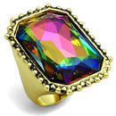 Vintage Gold Rings LO3531 Gold Brass Ring with Top Grade Crystal in Peacock