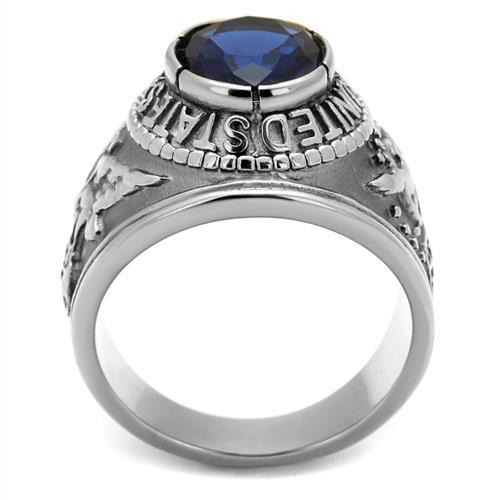 Silver Jewelry Rings Wedding Rings TK414708 Stainless Steel Ring with Synthetic in Sapphire Alamode Fashion Jewelry Outlet