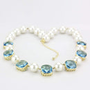 Silver Necklaces Gold Necklace LO4706 Gold Brass Necklace with Synthetic in Sea Blue Alamode Fashion Jewelry Outlet