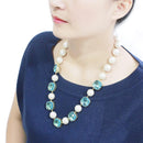 Gold Necklace LO4706 Gold Brass Necklace with Synthetic in Sea Blue