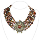 Silver Necklaces Pandora Necklace LO4210 Antique Copper Brass Necklace with Synthetic in Garnet Alamode Fashion Jewelry Outlet
