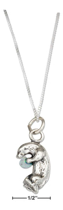 Silver Necklaces Sterling Silver Necklace: 18" Otter Necklace With Synthetic Light Blue Opal Chip JadeMoghul Inc.
