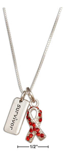 Silver Necklaces Sterling Silver Necklace: 18" Red Swarovski Crystals Awareness Ribbon Survivor Necklace JadeMoghul Inc.