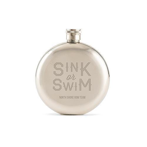 Sink or Swim Engraved Round Silver Hip Flask for Men (Pack of 1)-Personalized Gifts For Men-JadeMoghul Inc.