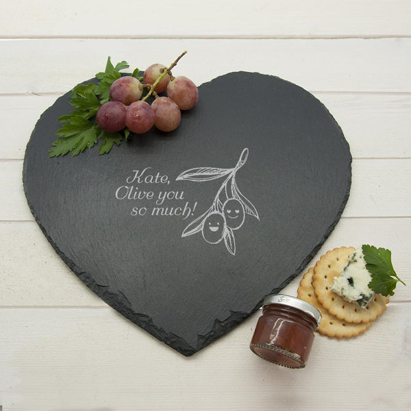 Slate Gifts & Accessories Cheese Board Ideas Romantic Pun Olive You So Much" Heart Slate Cheese Board" Treat Gifts